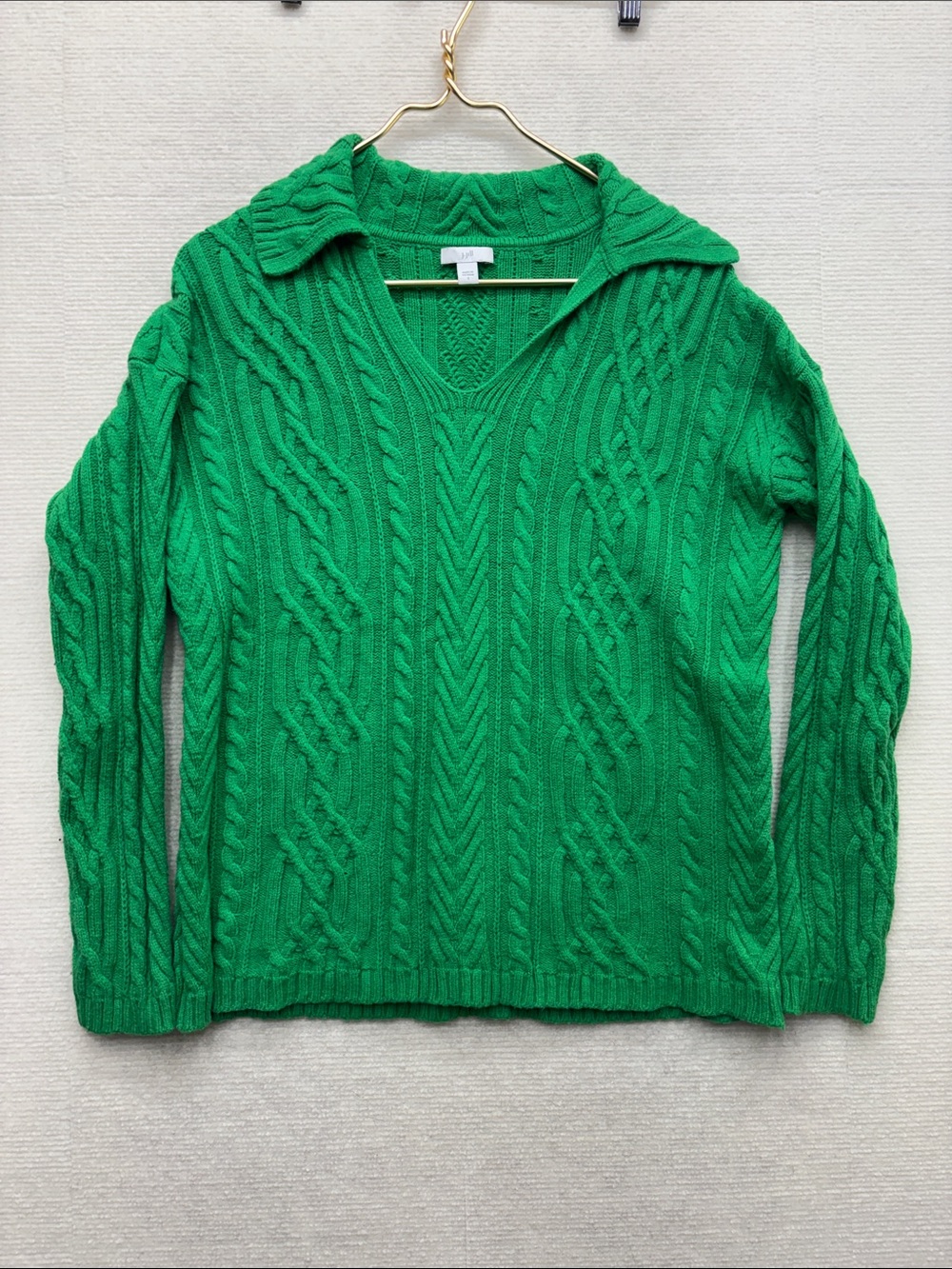 J Jill | small Green Cable-Knit V-Neck Sweater with Collar